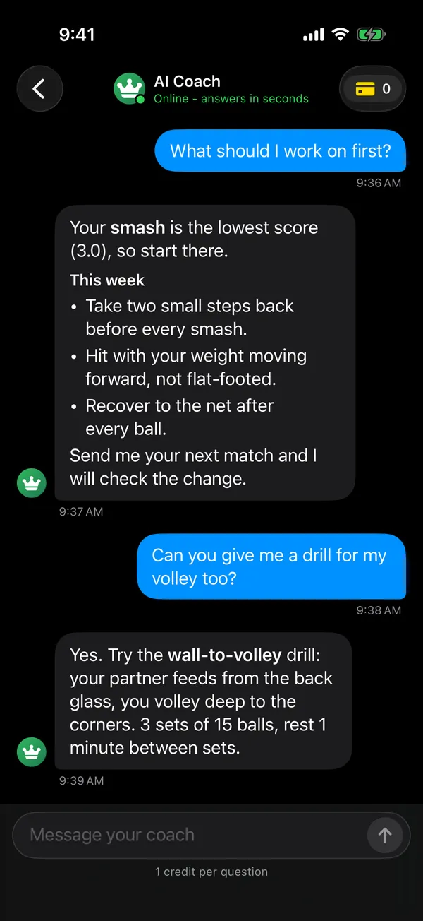 Padel AI coach chat