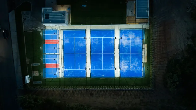 Padel courts from above at night